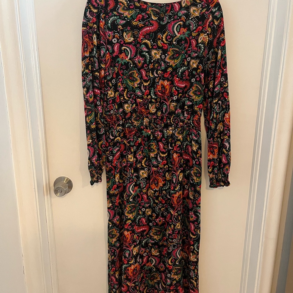 croft & barrow Long-Sleeve Paisley Maxi Dress in Black with Multicolor Print